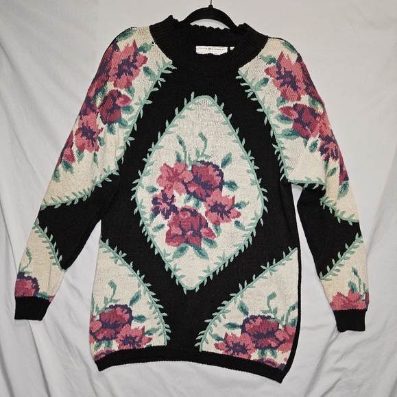 vintage floral high neck pullover knit tunic sweater grannycore 3D Embroidered - Picture 2 of 16